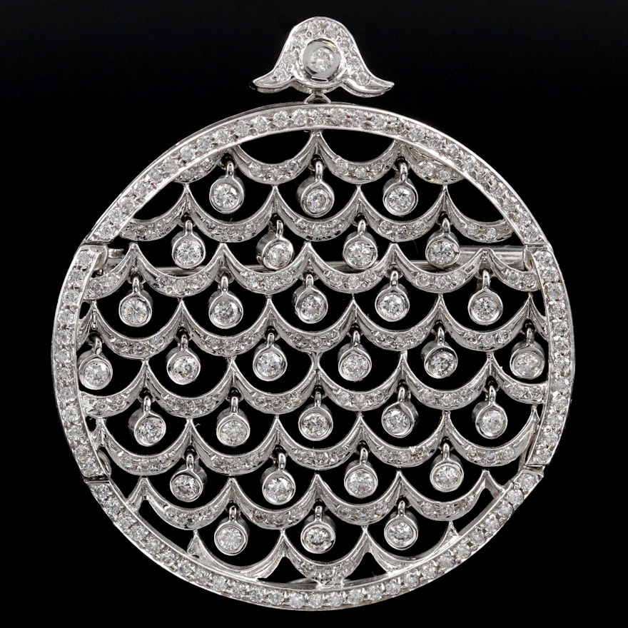 14K 2.00 CTW Diamond Scalloped Motif Converter Brooch