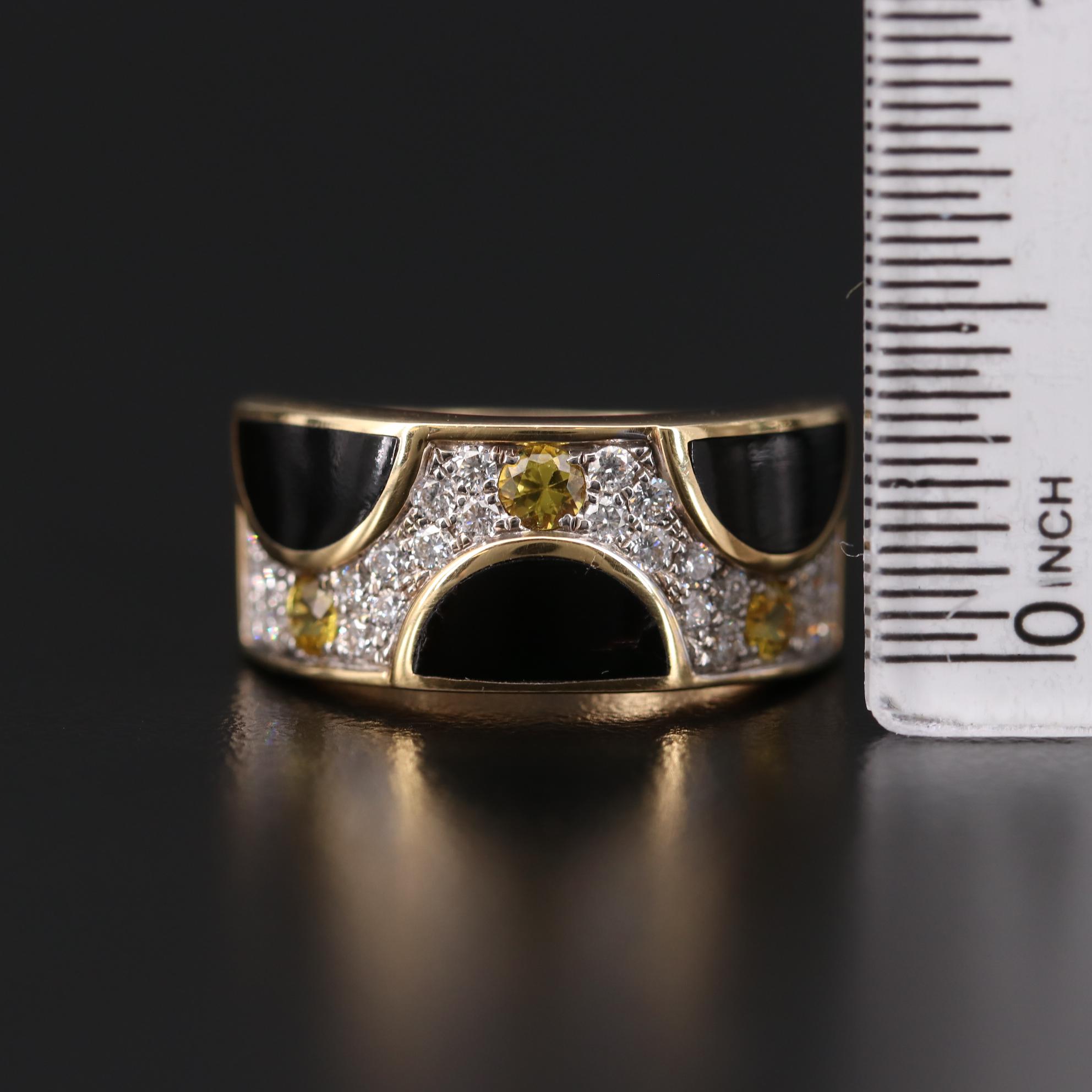 Bernard K Passman 18K Yellow Gold Sapphire, Diamond and Black Coral Ring