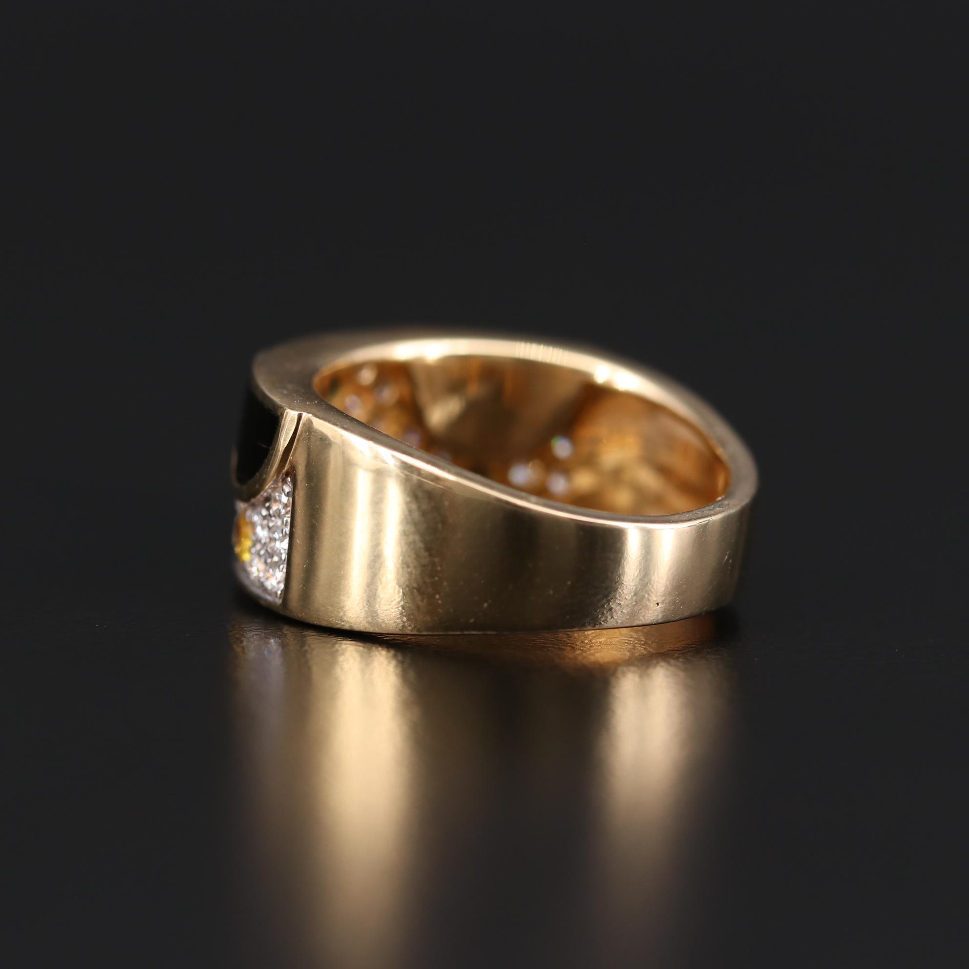 Bernard K Passman 18K Yellow Gold Sapphire, Diamond and Black Coral Ring