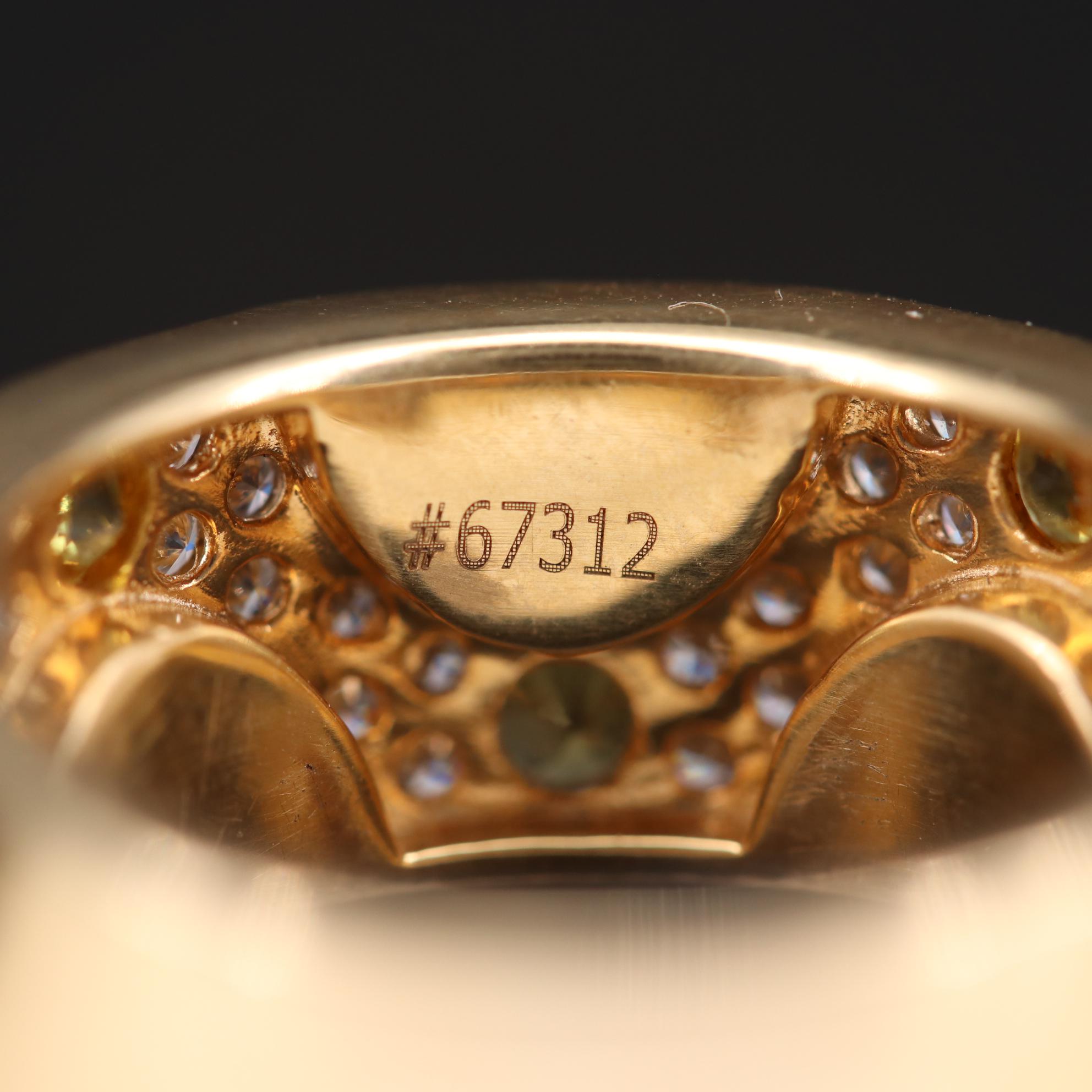 Bernard K Passman 18K Yellow Gold Sapphire, Diamond and Black Coral Ring