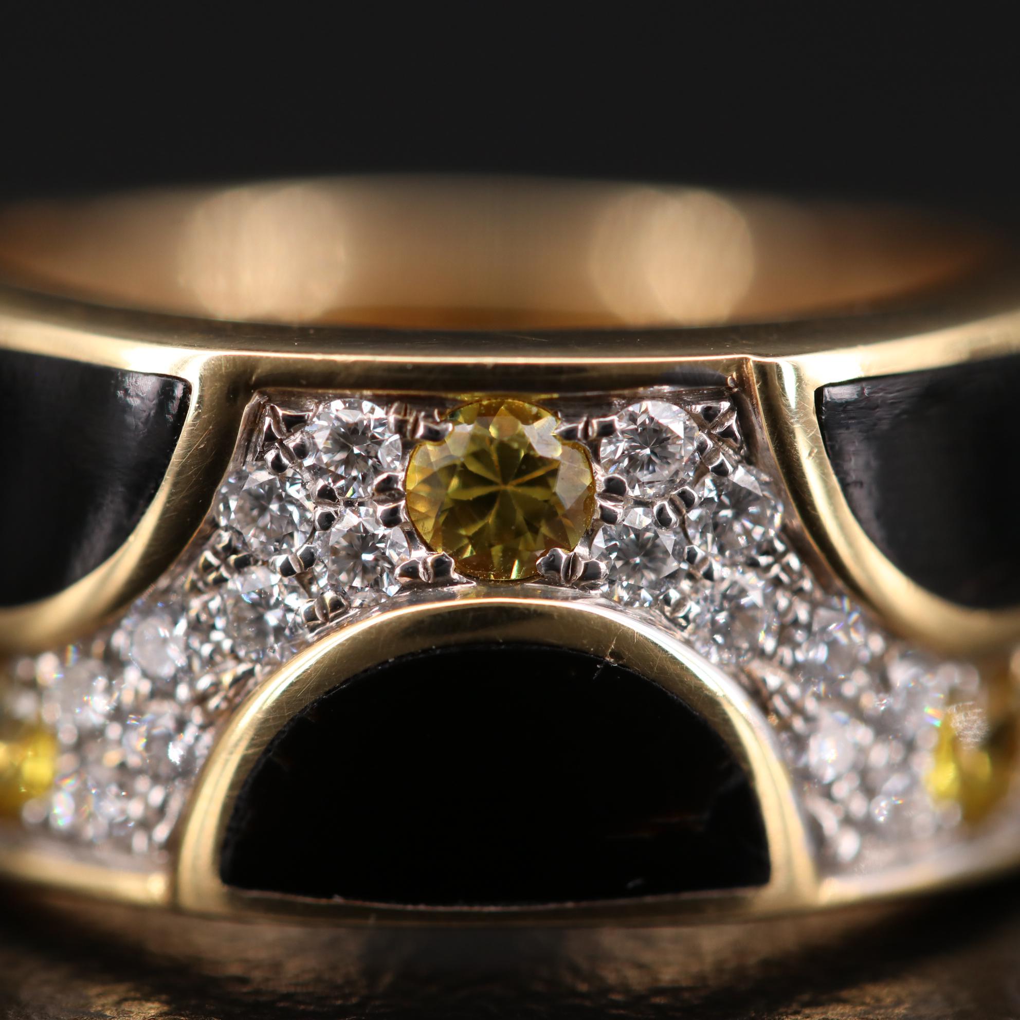 Bernard K Passman 18K Yellow Gold Sapphire, Diamond and Black Coral Ring