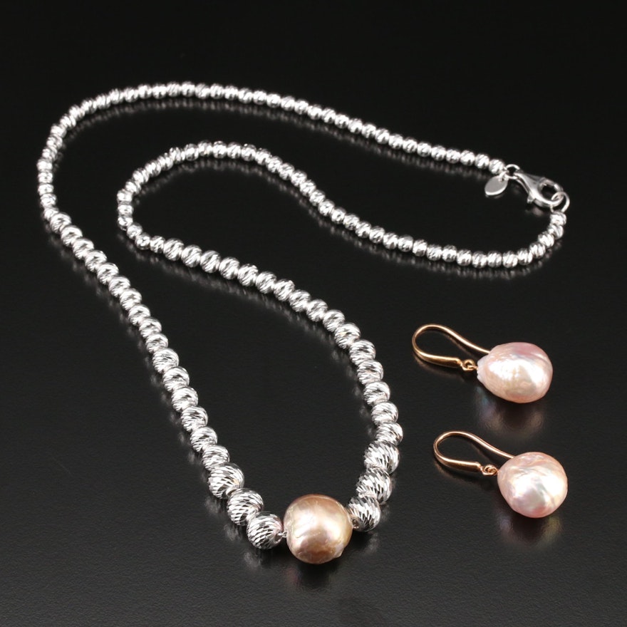 Honora Sterling Silver Pearl Graduated Bead Necklace and Earrings