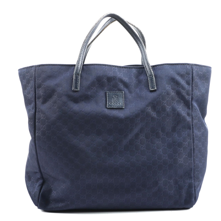 Gucci Children's Teddy Bear Tote in Navy Blue MicroGuccissima Fabric