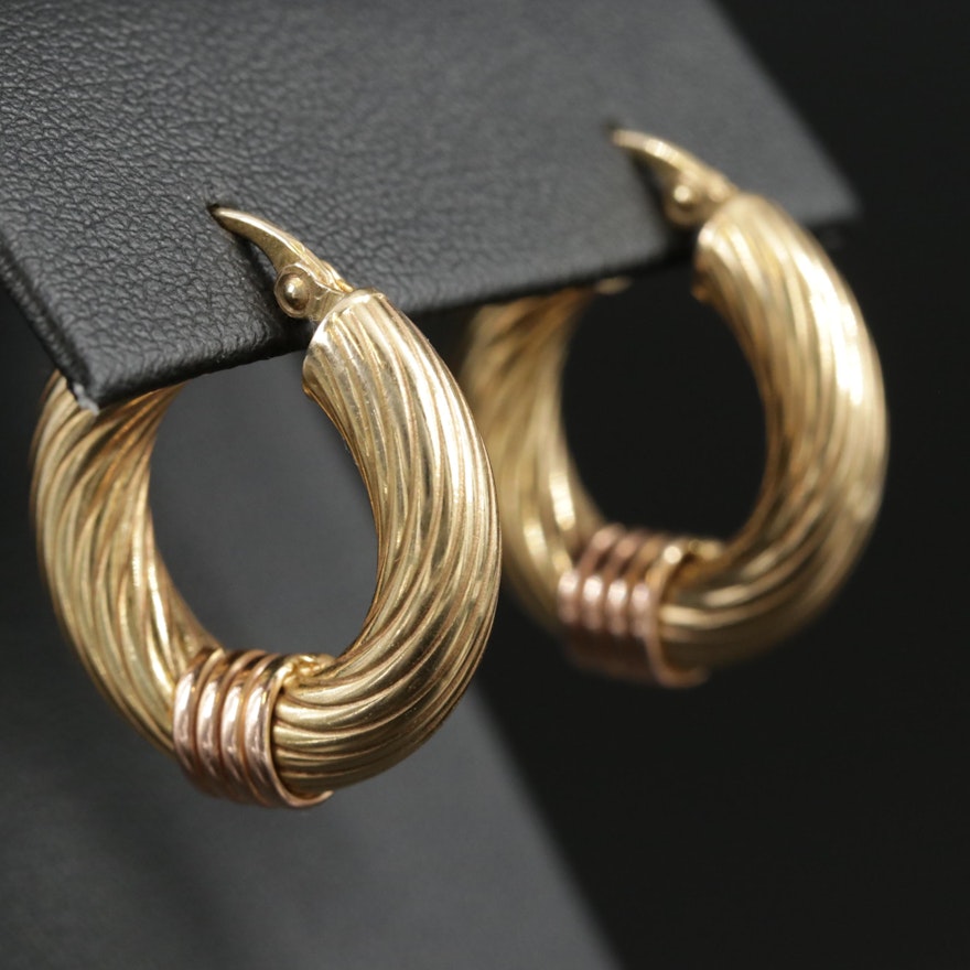 14K Yellow Gold Hoop Earrings with 14K Rose Gold Accents