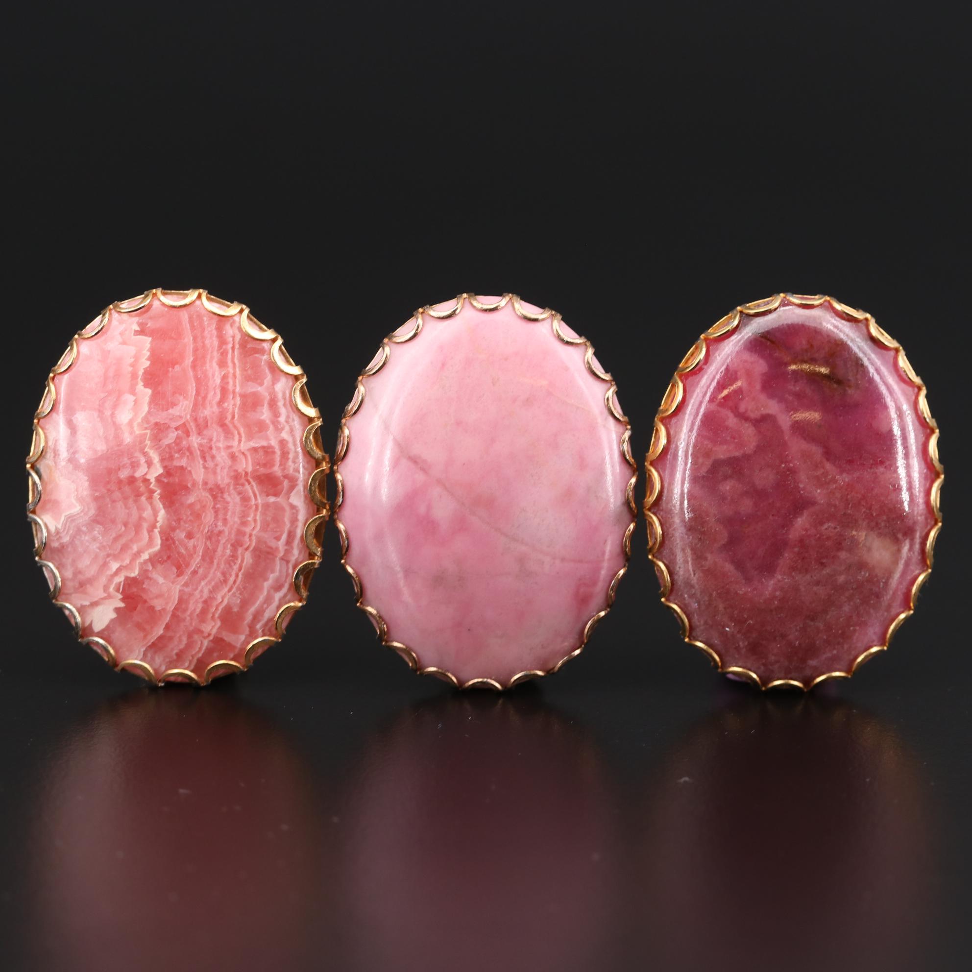 Framed Rhodochrosite and Rhodonite Gemstones