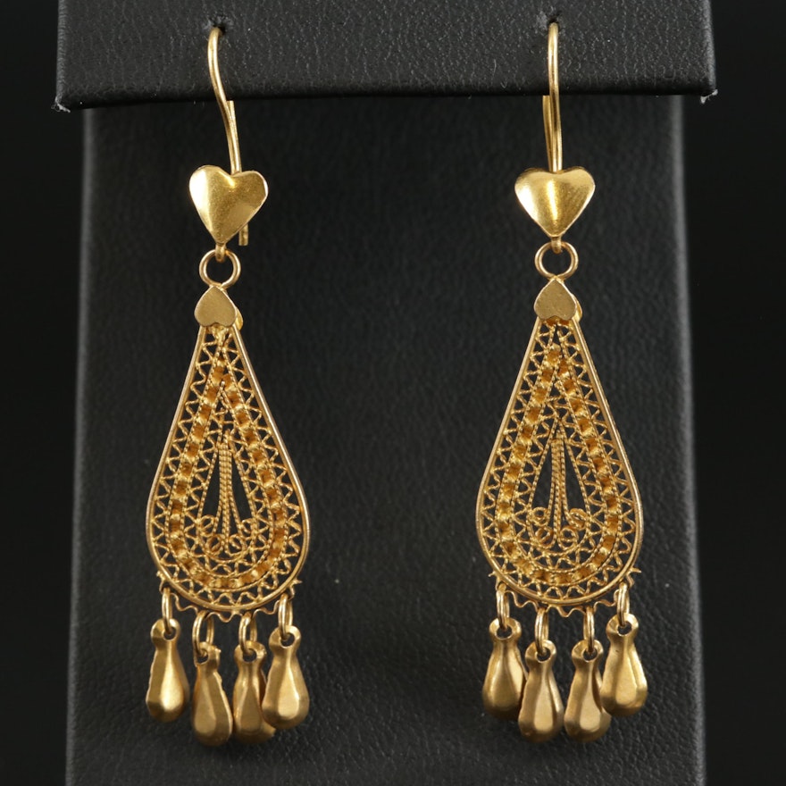 18K Yellow Gold Filigree Chandelier Earrings