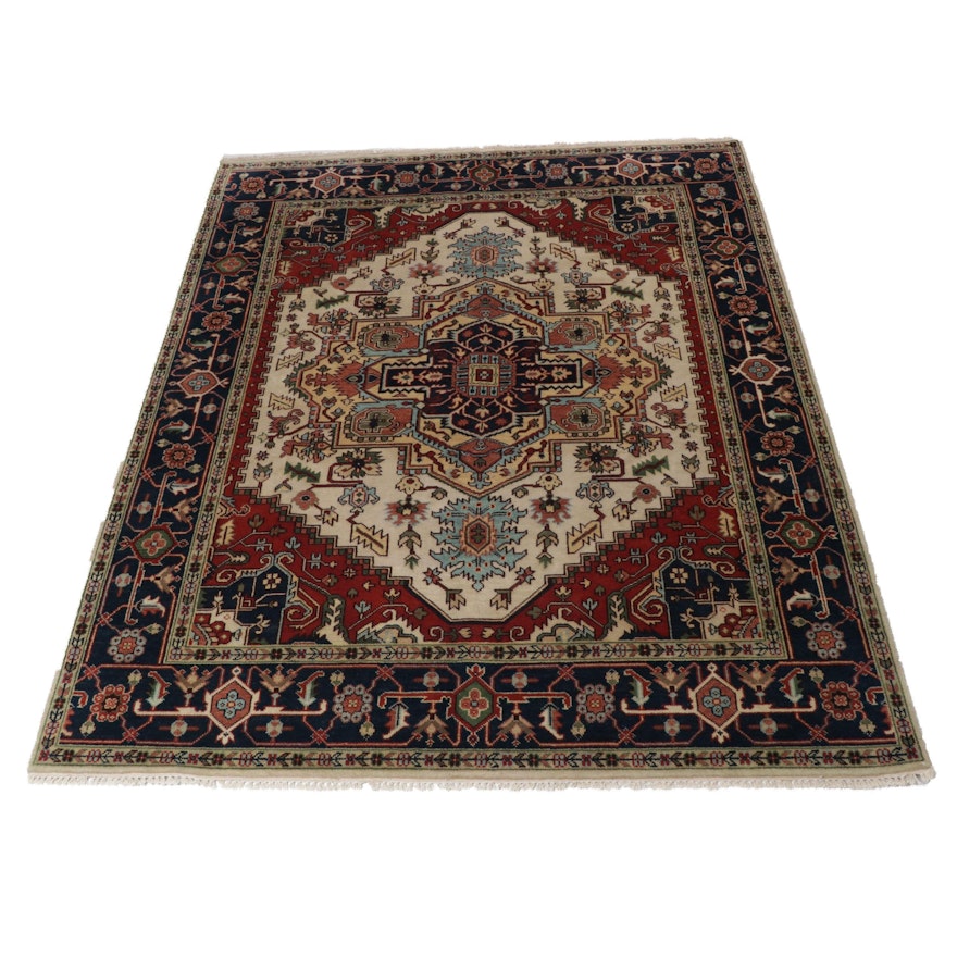 8' x 10' Hand-Knotted Indo-Persian Heriz Serapi Rug, 2010s