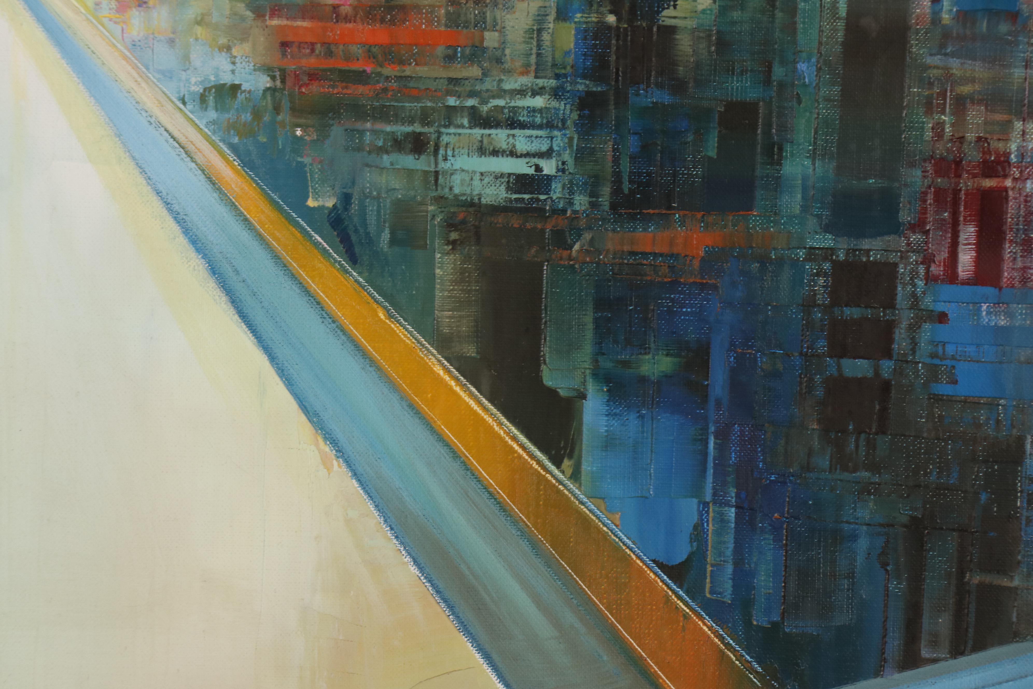 Martin Rolland Abstract Cityscape Oil Painting, Mid 20th Century