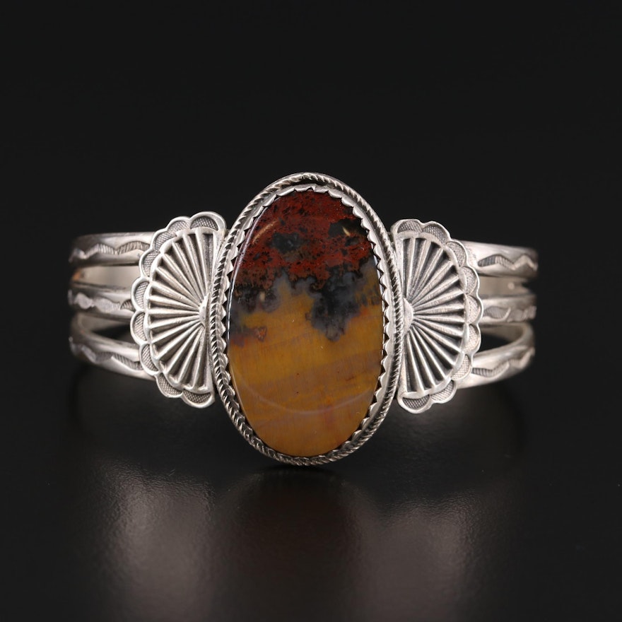 Vintage Etsitty Tsosie Navajo Diné Sterling Jasper Cuff Bracelet