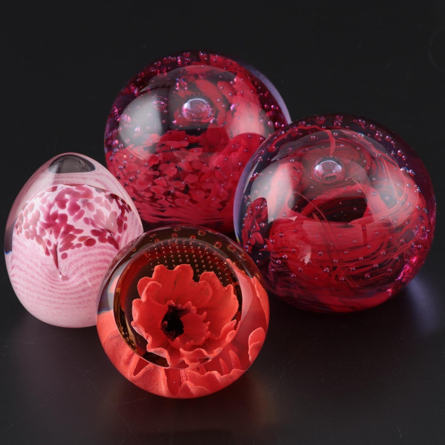 Caithness Glass of Scotland Glass Paperweights Including "Red Poppy"