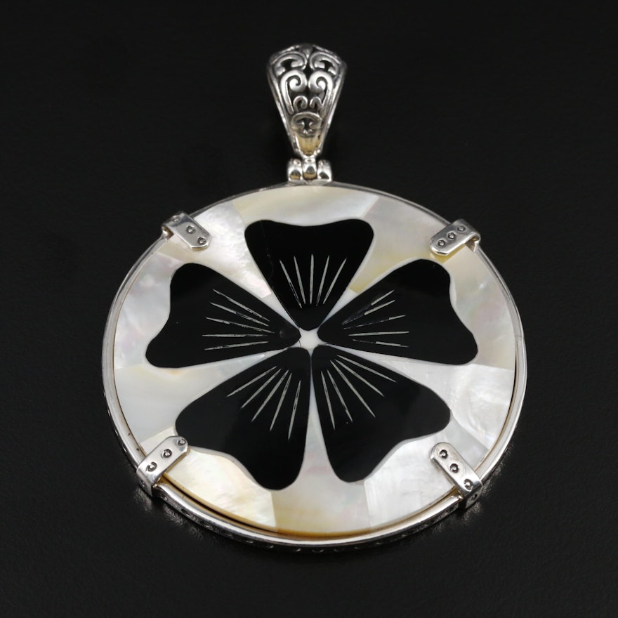 Sterling Silver Mother Of Pearl Inlay Mosaic Pendant