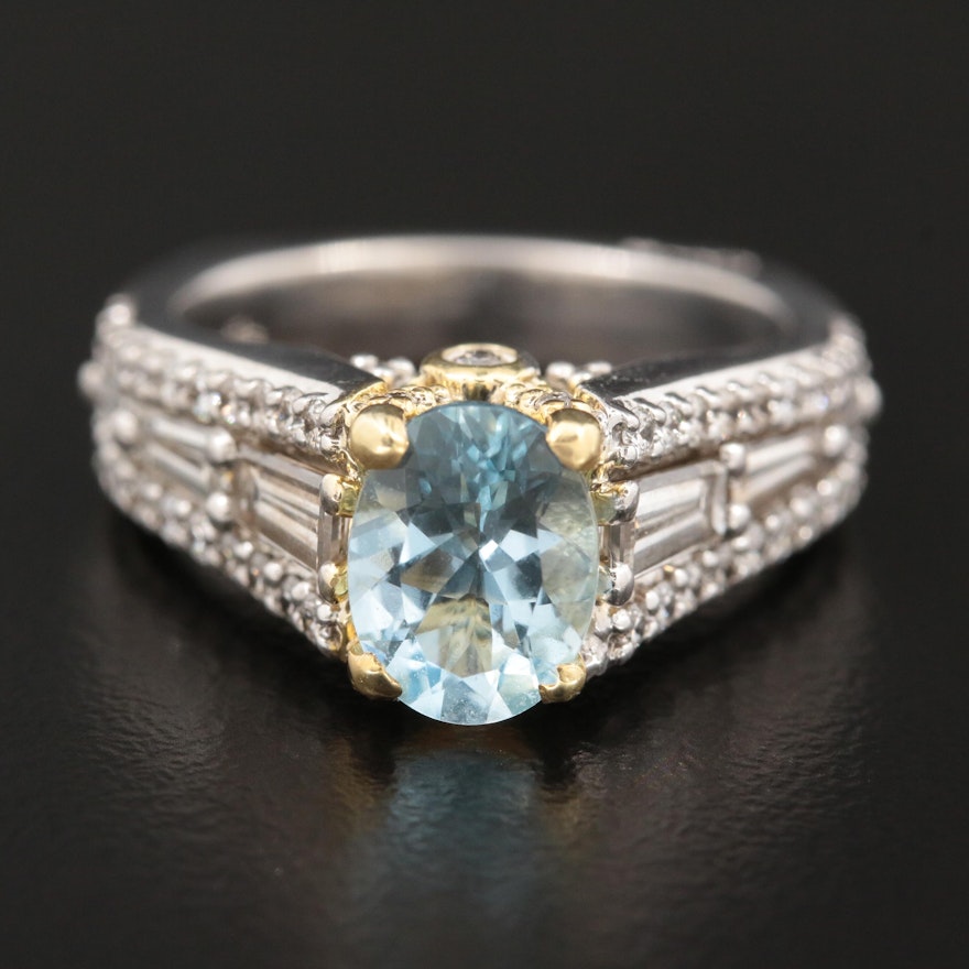 A. Jaffe 14K White Gold Aquamarine and 1.35 CTW Diamond Ring