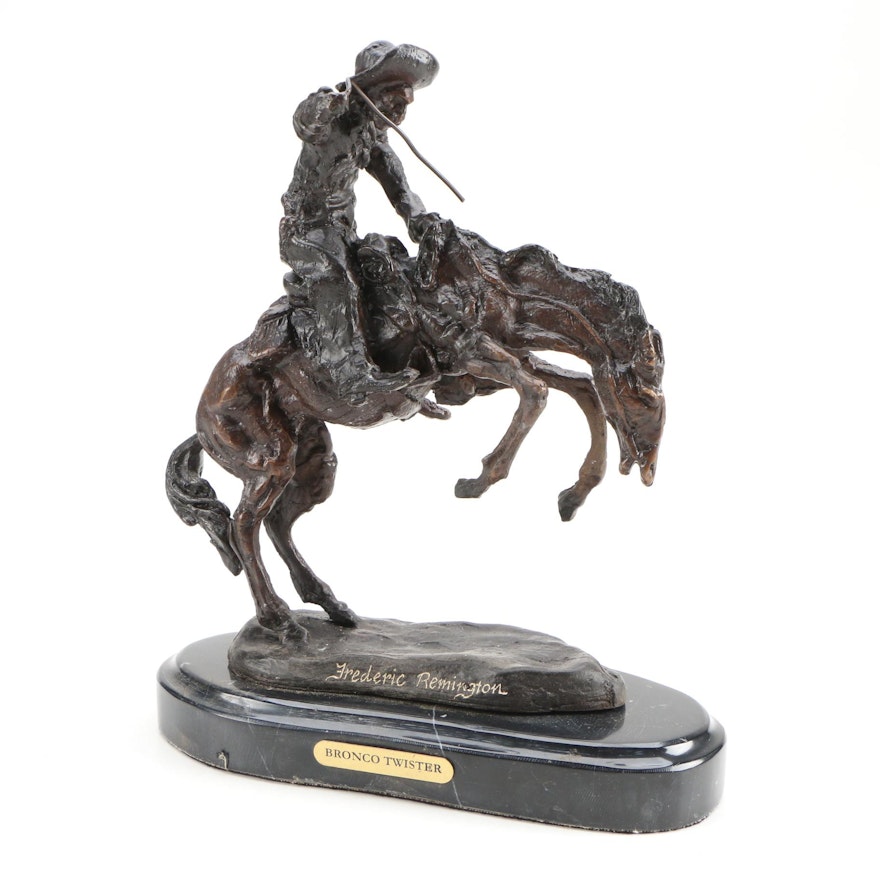 Replica Bronze Sculpture After "Bronco Twister" by Frederic Remington