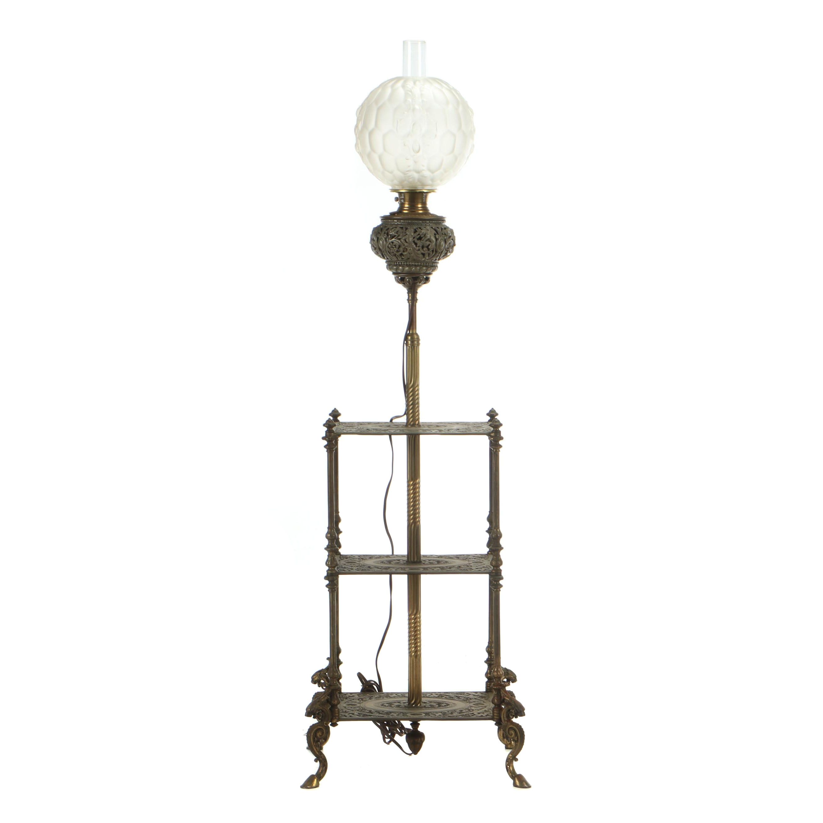 Bradley & Hubbard Victorian Brass Three-Tier Floor Lamp, Late 19th Century