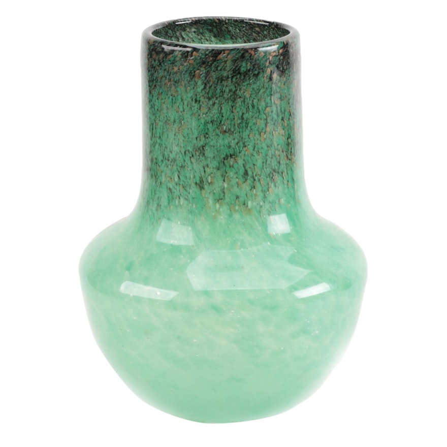 Monart Green, Black, and Aventurine Mottled Art Glass Vase, 20th Century