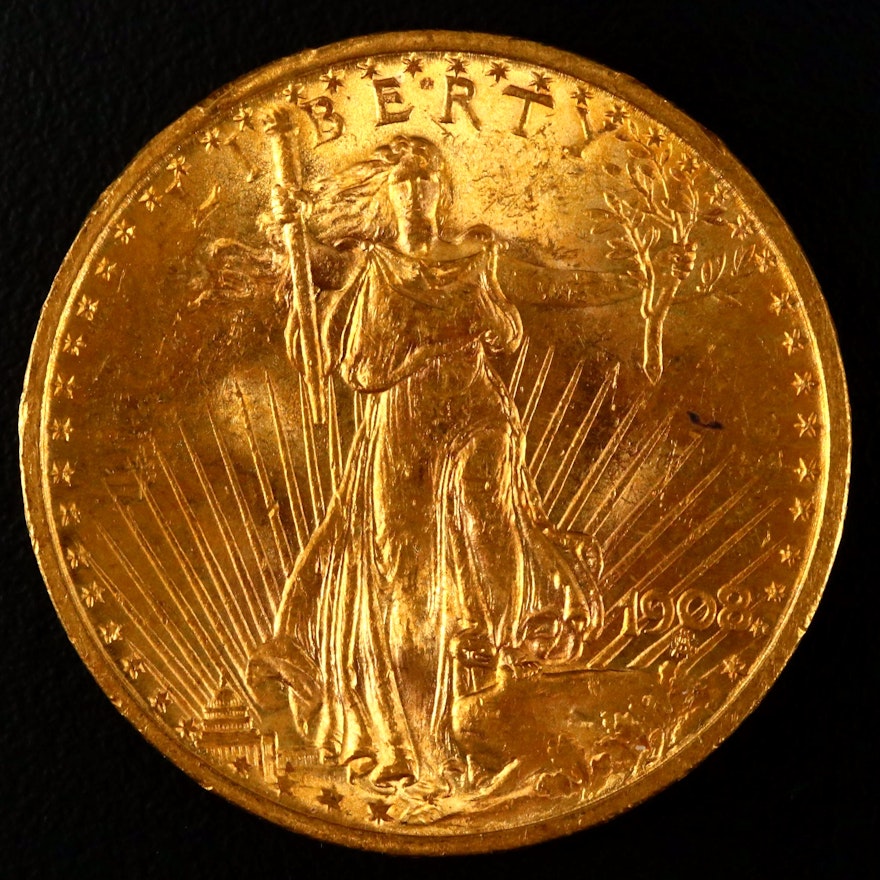 1908 "No Motto" St. Gaudens $20 Gold Coin