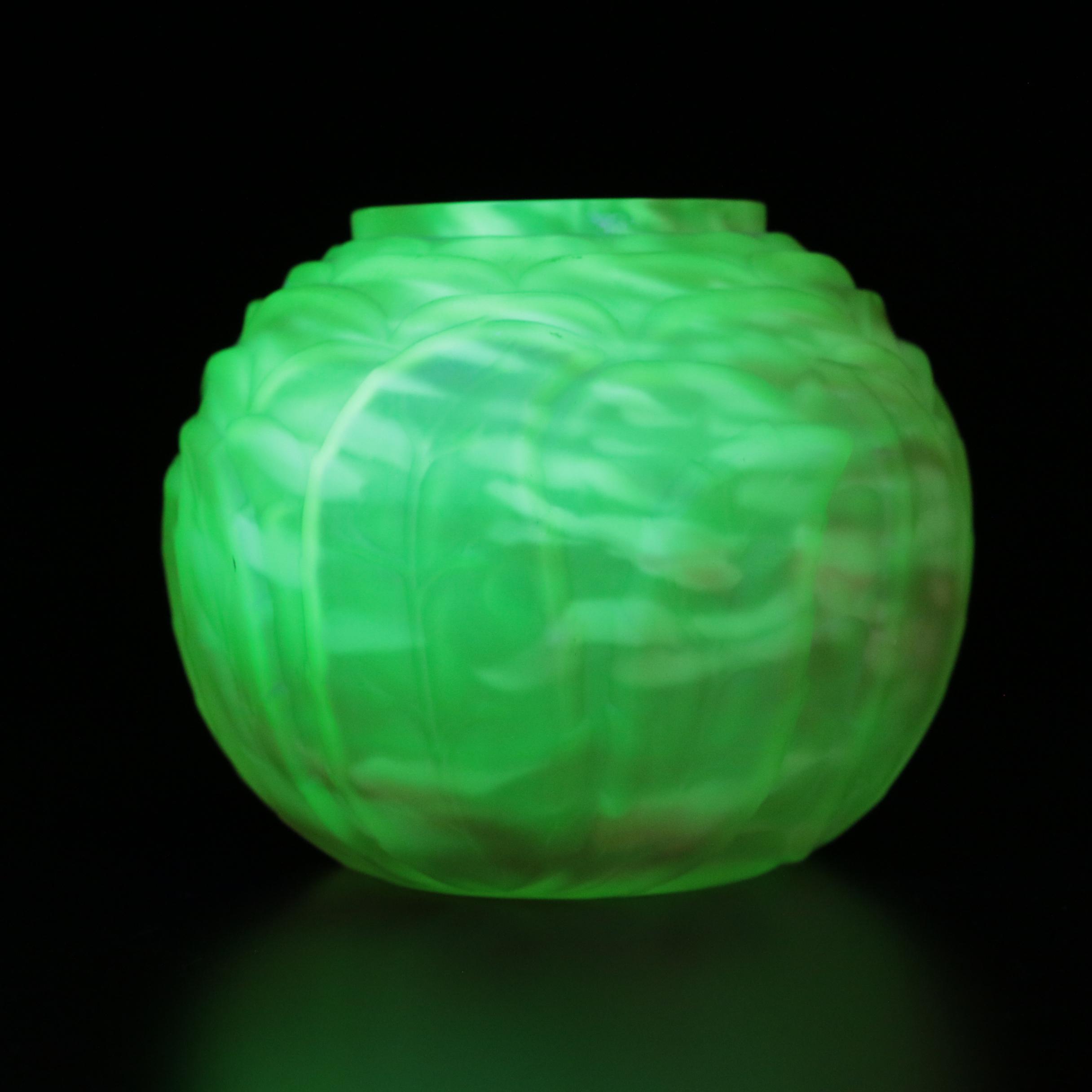 Northwood "Leaf Mold" Cranberry Spatter Vaseline Glass Table Accessories