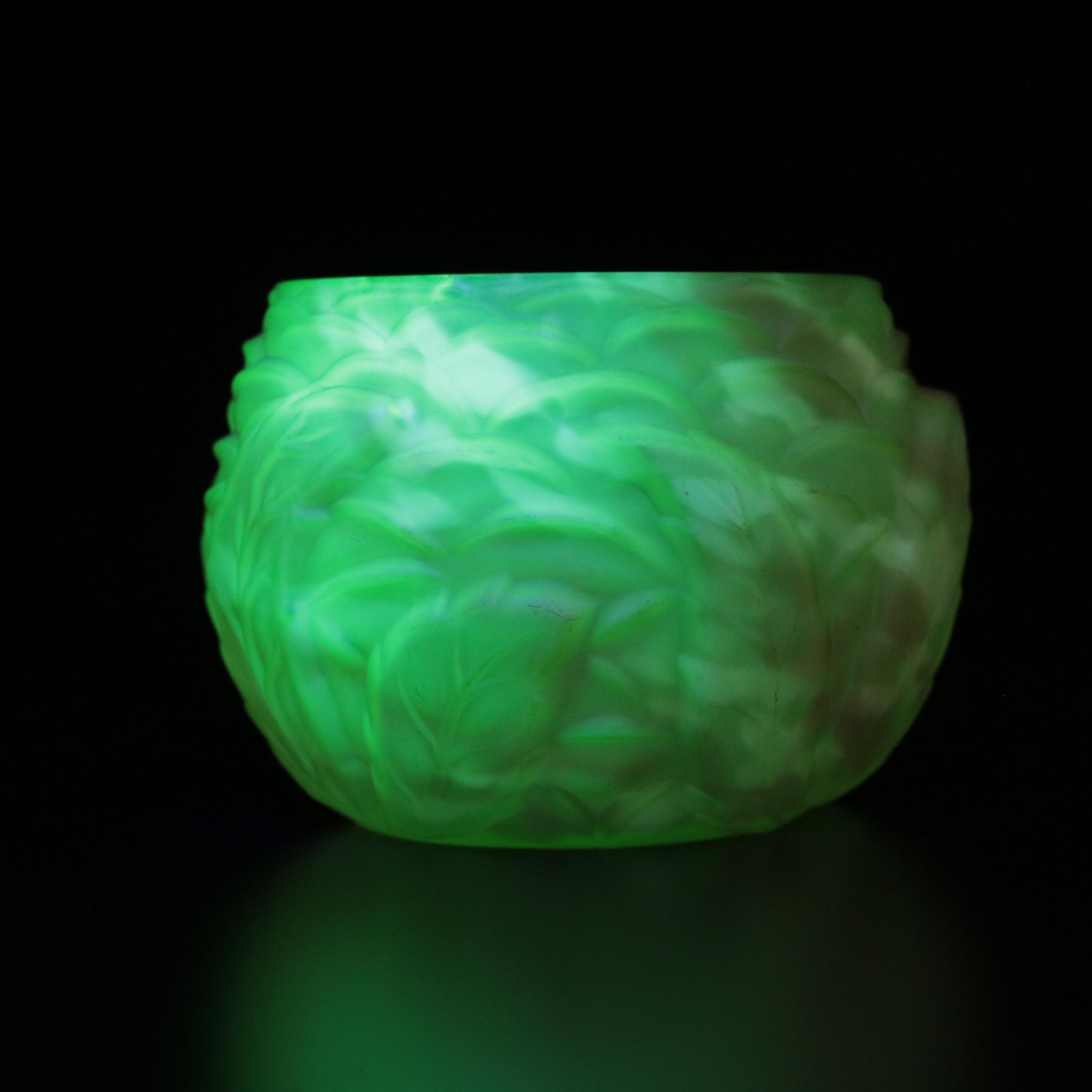 Northwood "Leaf Mold" Cranberry Spatter Vaseline Glass Table Accessories