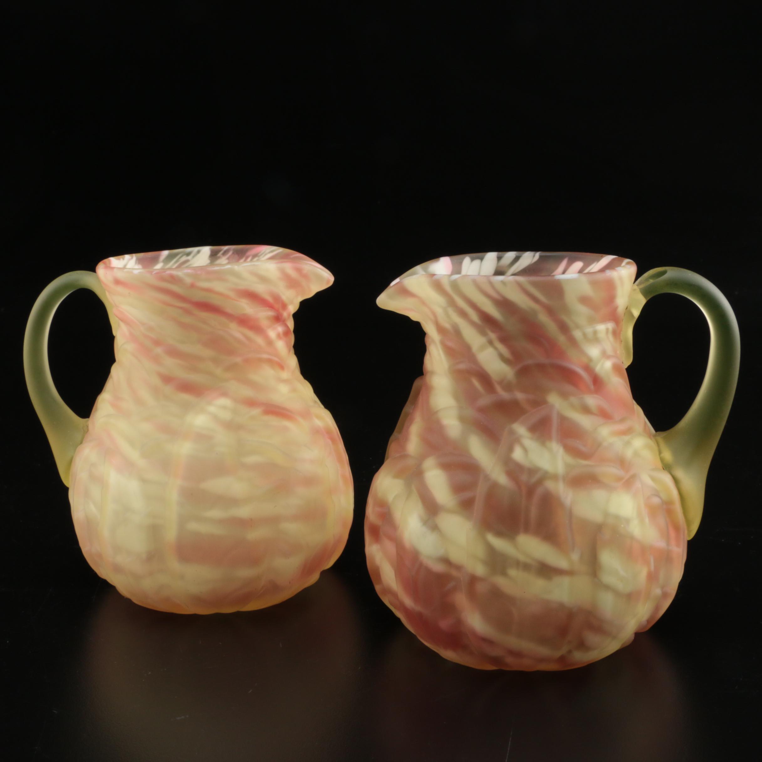 Northwood "Leaf Mold" Cranberry Spatter Vaseline Glass Table Accessories