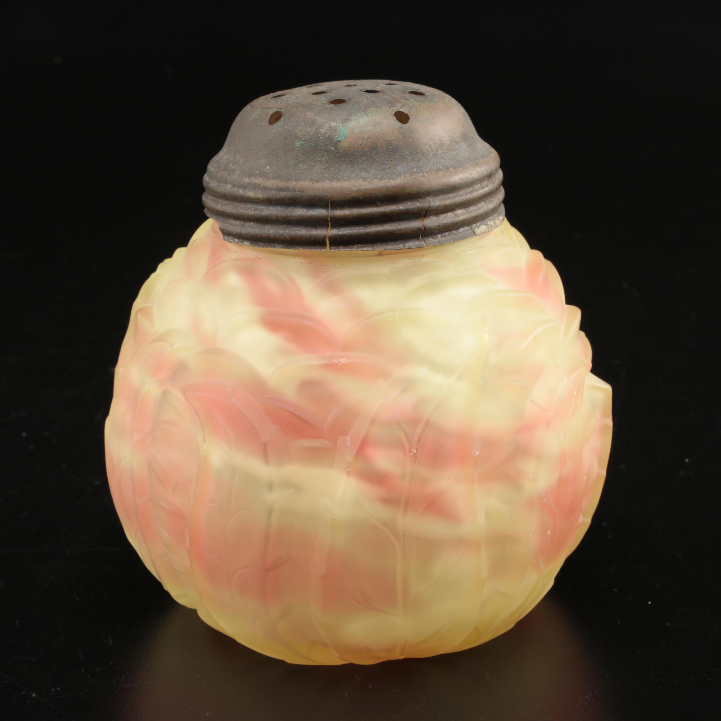 Northwood "Leaf Mold" Cranberry Spatter Vaseline Glass Table Accessories