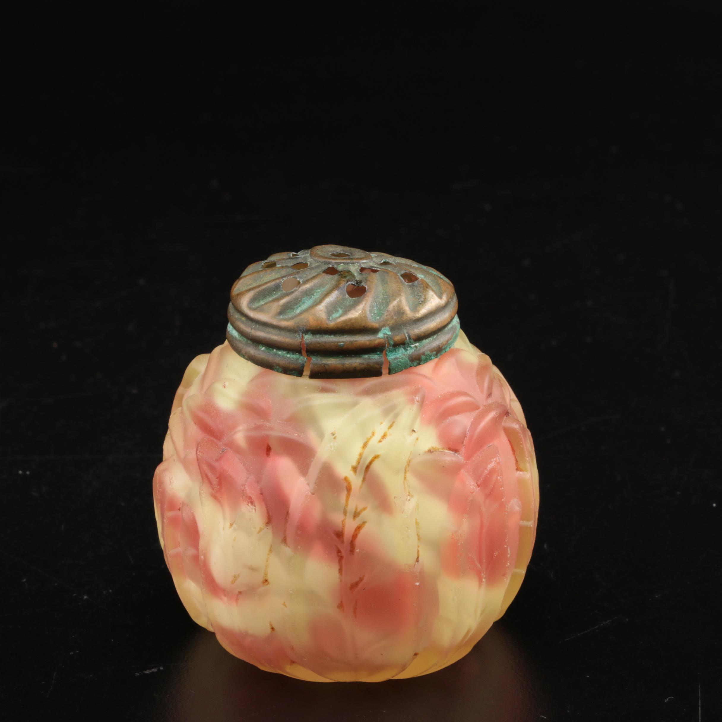 Northwood "Leaf Mold" Cranberry Spatter Vaseline Glass Table Accessories