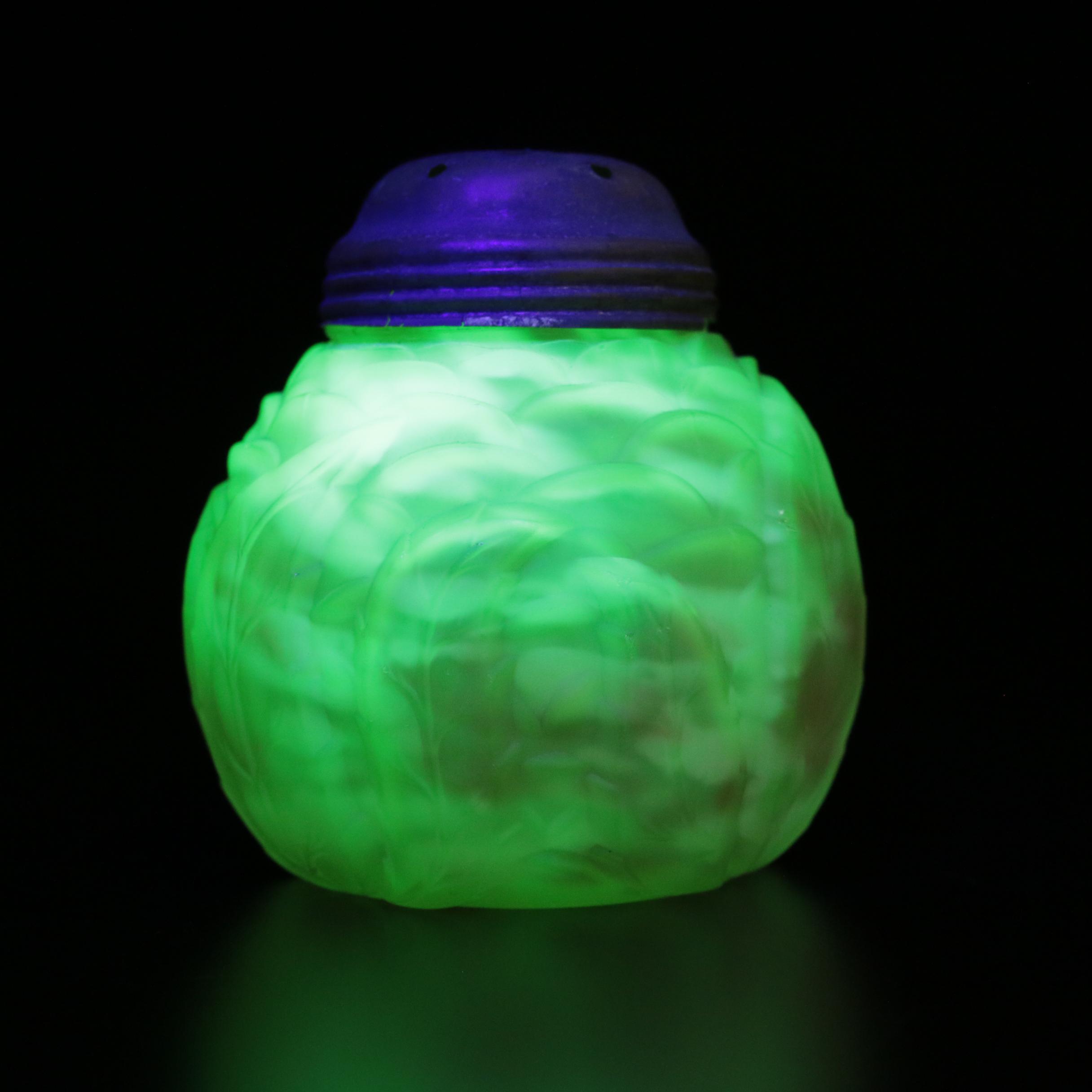 Northwood "Leaf Mold" Cranberry Spatter Vaseline Glass Table Accessories