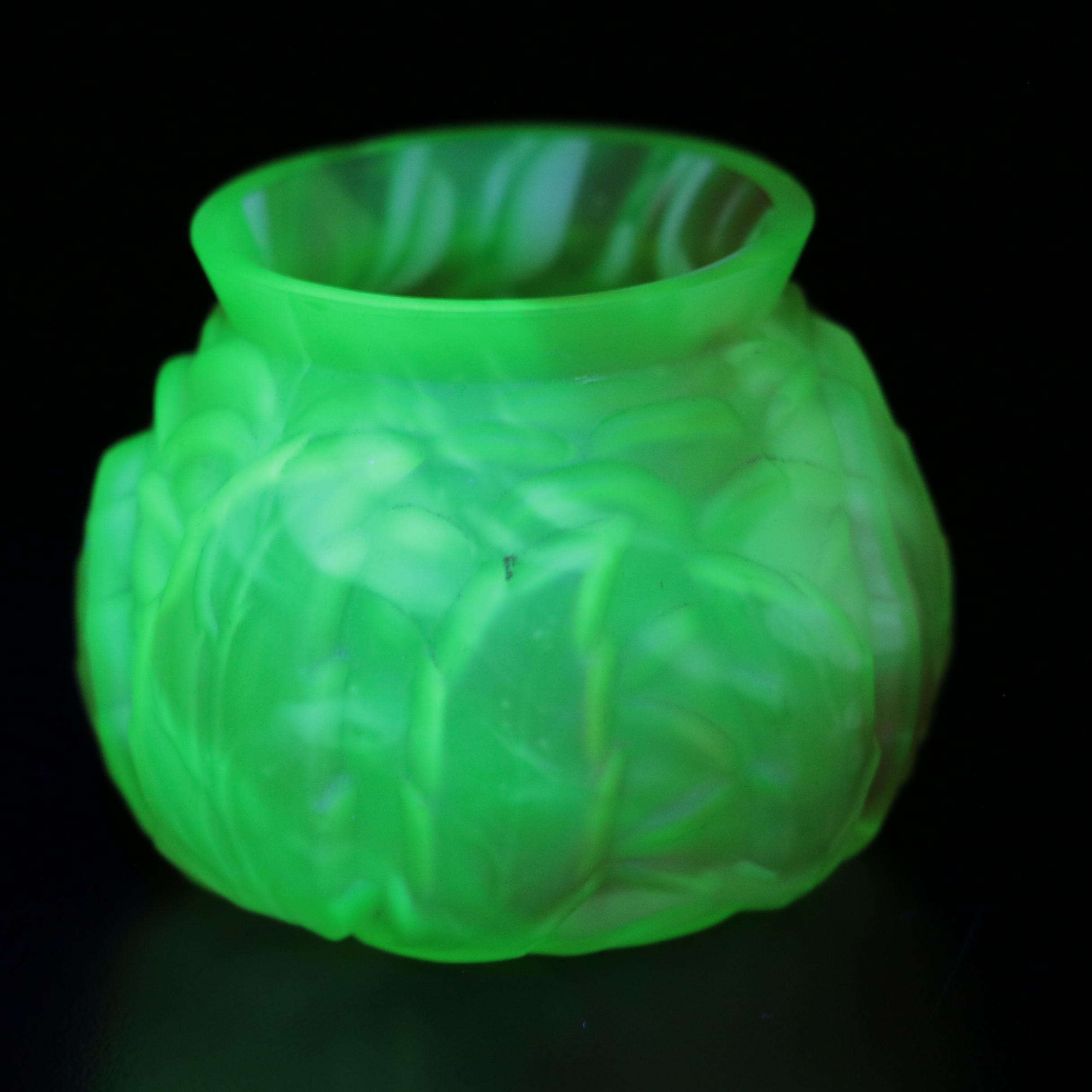 Northwood "Leaf Mold" Cranberry Spatter Vaseline Glass Table Accessories