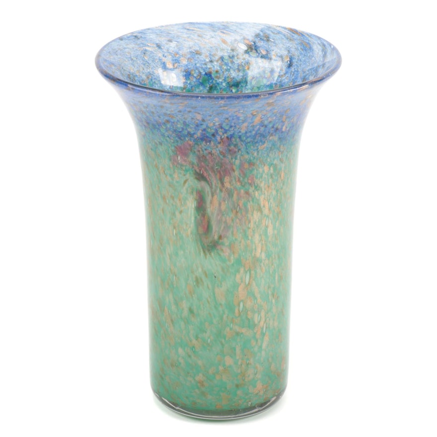 Scottish Monart Mottled Green to Blue Art Glass Vase