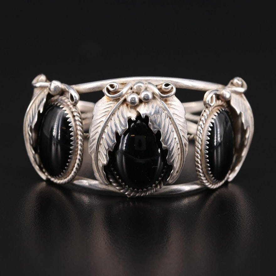 Southwestern Style Sterling Silver Black Onyx Cuff Bracelet