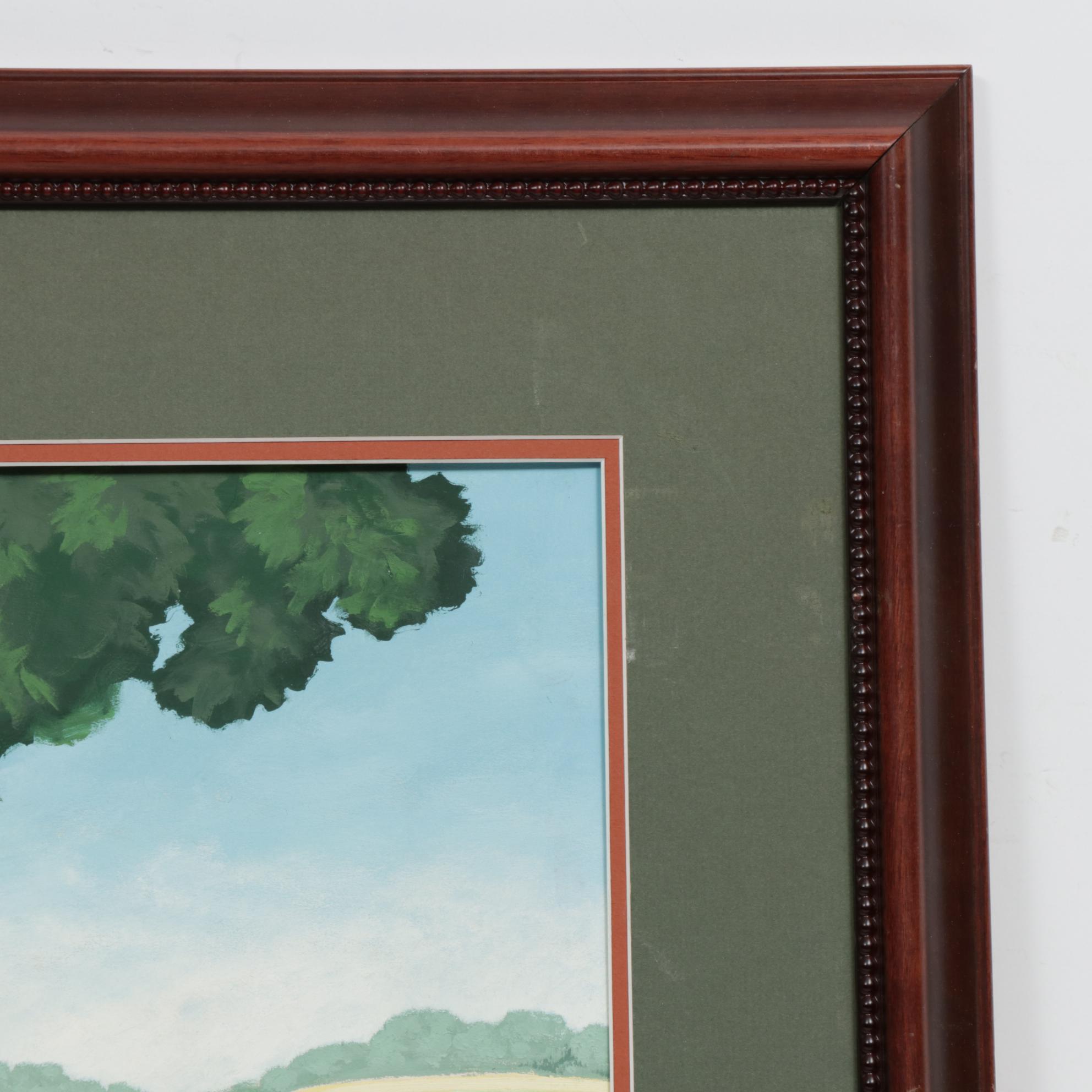 1950's Style Farm Scene Gouache Illustration Painting