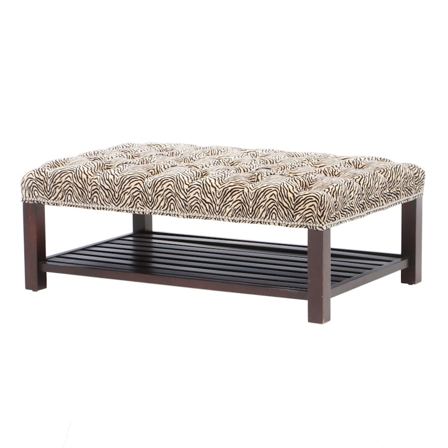 Arhaus Tufted Woven Animal Print Upholstered Ottoman