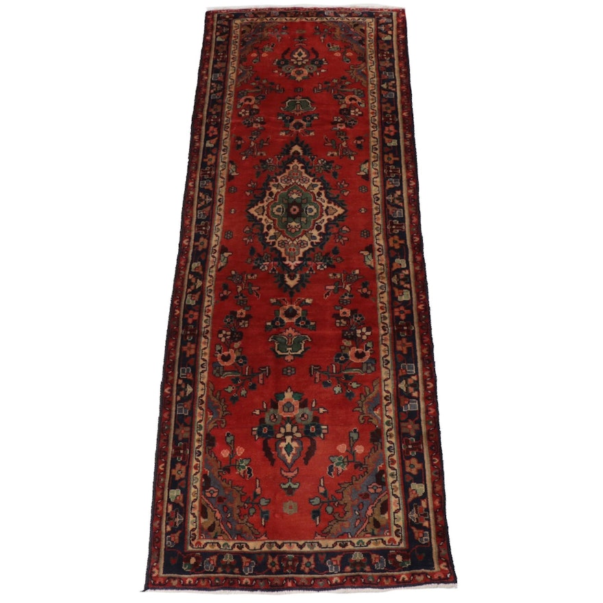 3'2 x 10' Hand-Knotted Persian Zanjan Rug Runner, 1970s