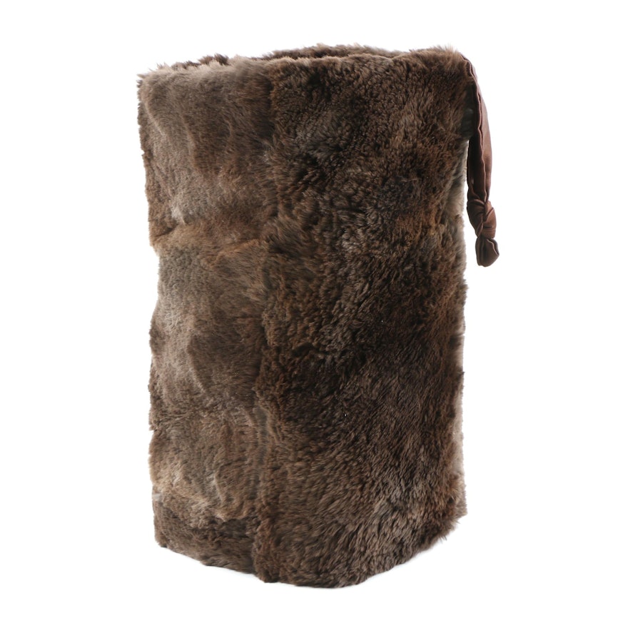 Sheared Beaver Fur Muff with Silk Lining, 1930s Vintage