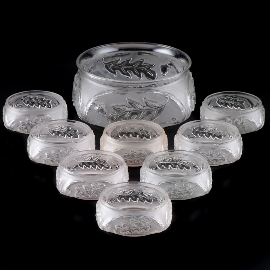 Northwood Frosted "Royal Oak" Berry Bowl Set for Eight