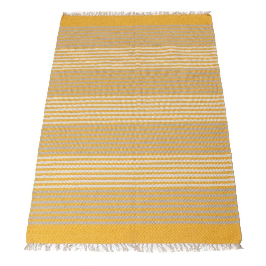 4'7 x 7'1 Handwoven Cotton Area Rug, 21st Century