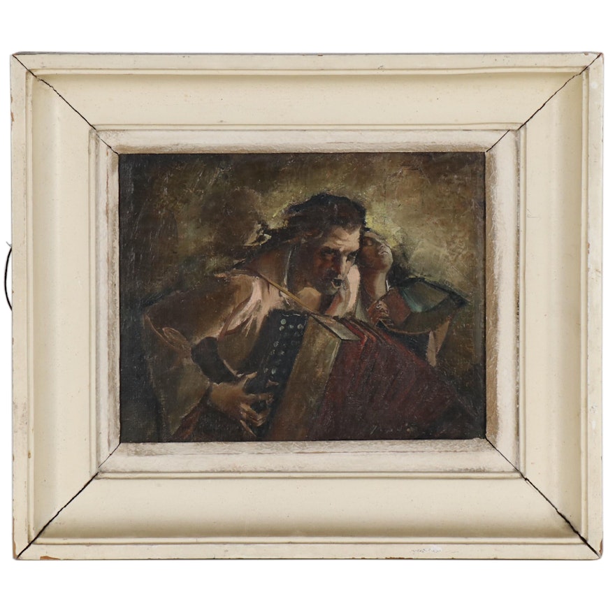 Oil Painting of Accordion Players; Late 19th to Early 20th Century