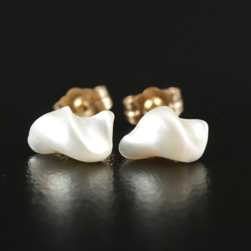 14K Yellow Gold Shell Stud Earrings