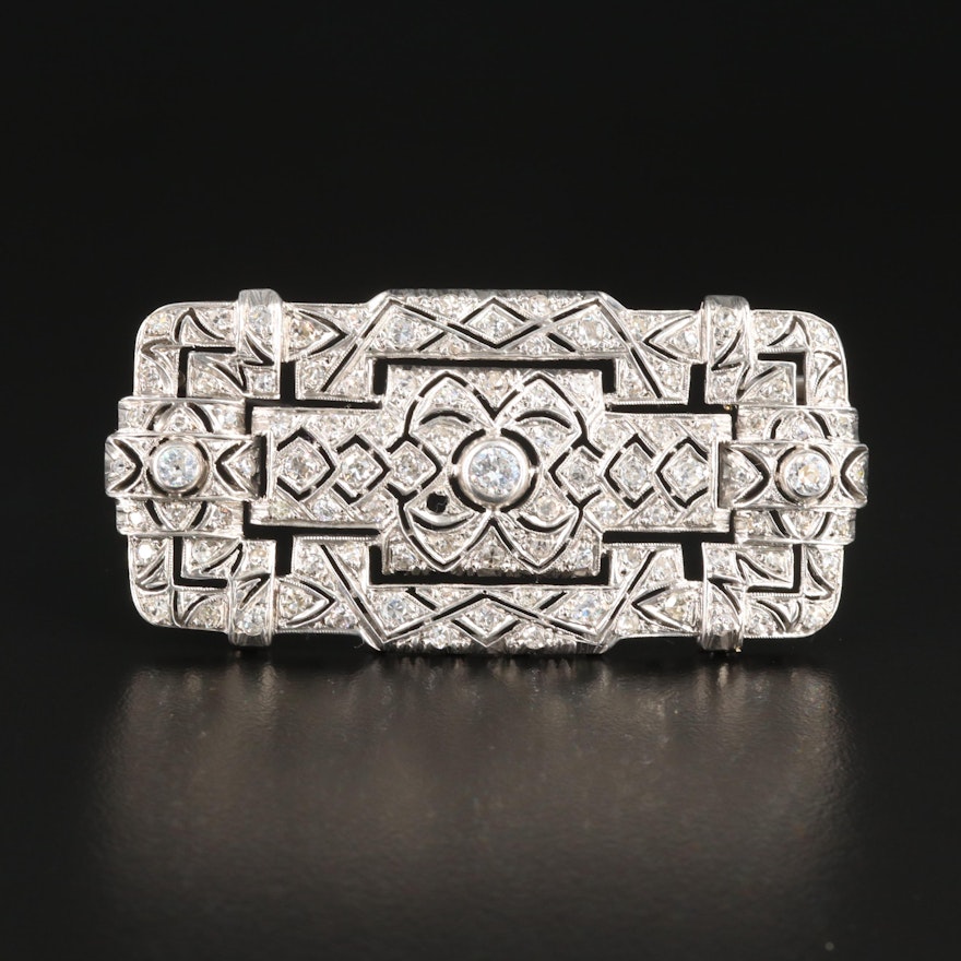 Art Deco 800 Silver 2.74 CTW Diamond Brooch