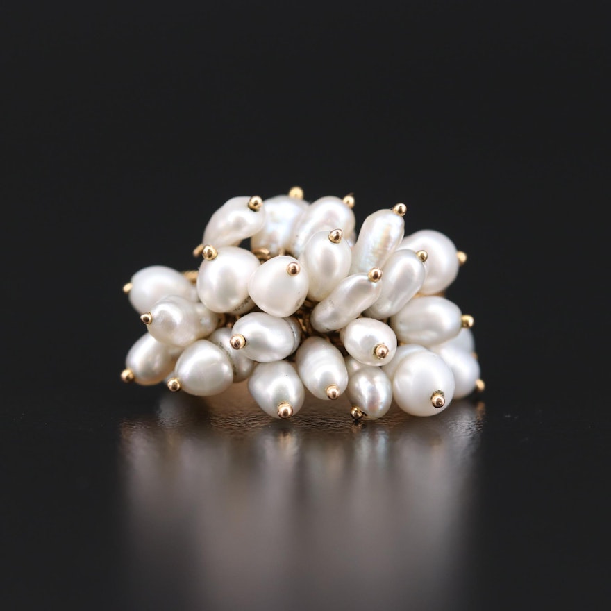 18K Yellow Gold Cultured Pearl Cluster Ring