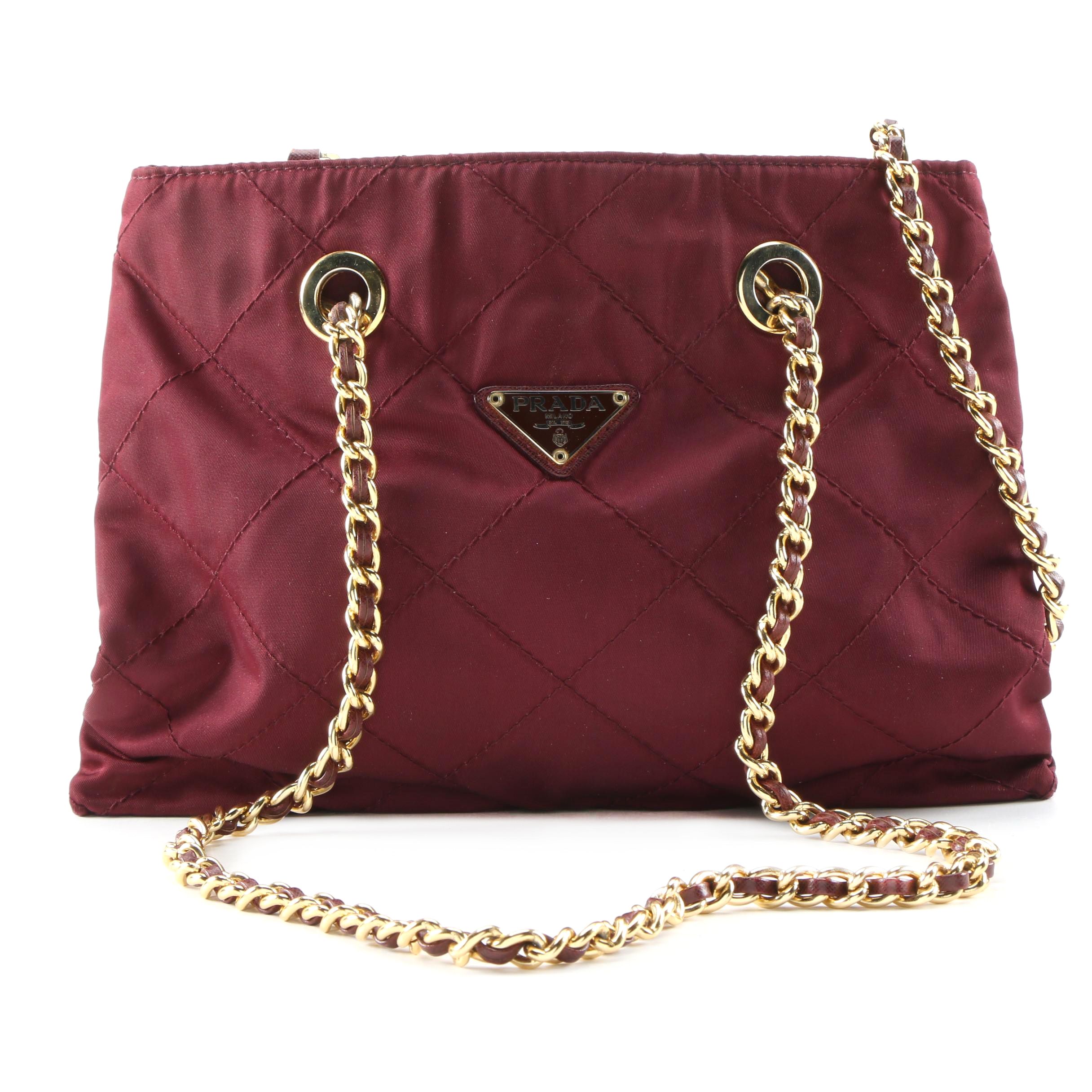 Prada Quilted Tessuto Nylon Shoulder Bag with Leather Chain Link Shoulder Straps