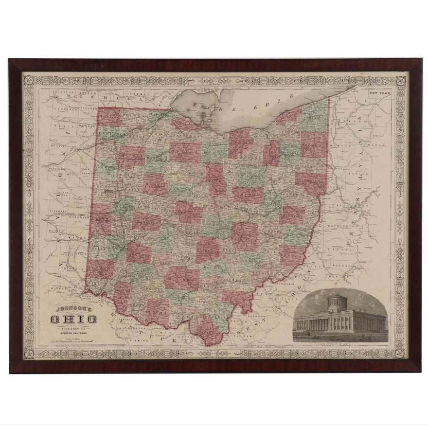 Johnson and Ward County Map of Ohio, 1864