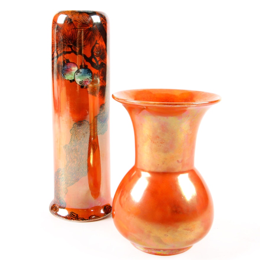 Wilkinson "Chinese Lantern" and Ruskin Orange Luster Vases