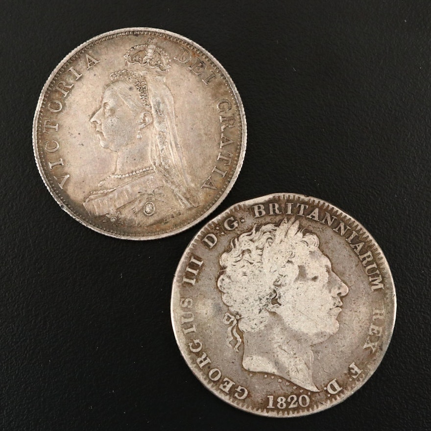 1820 and 1887 Silver Crown Coins from Great Britain