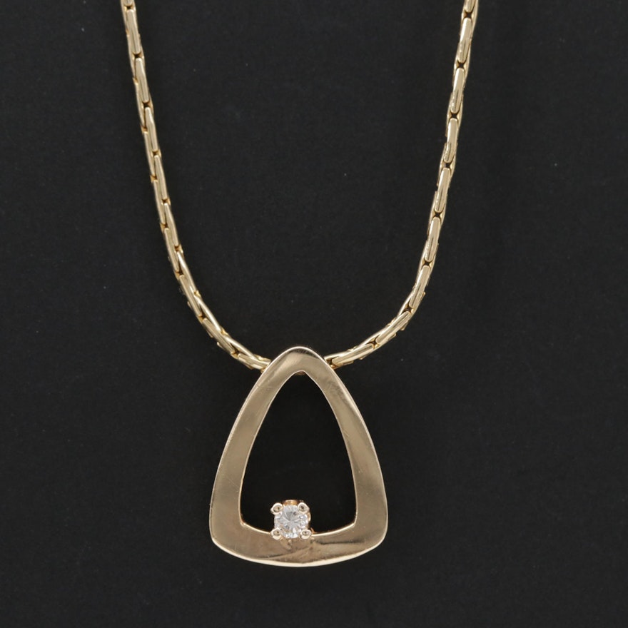 14K Yellow Gold Diamond Pendant on Cobra Chain Necklace
