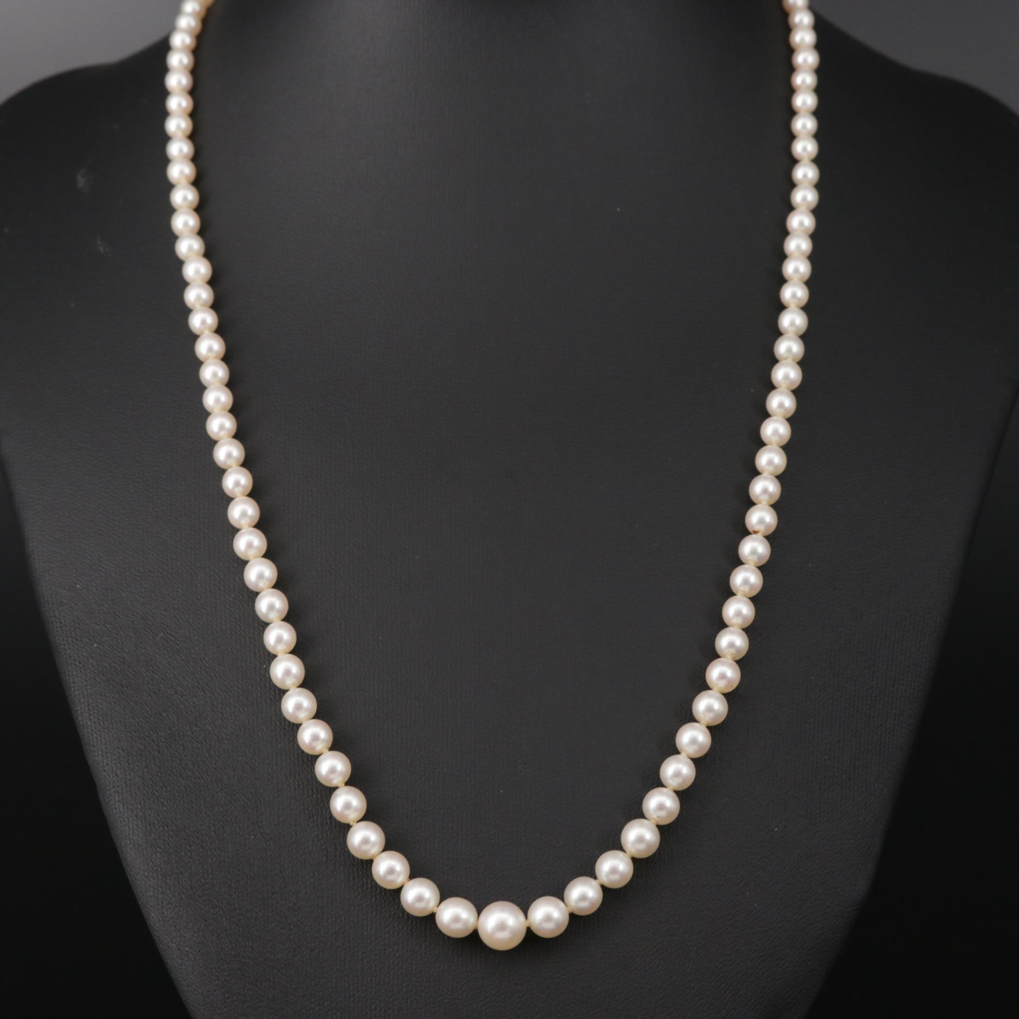 Graduated Strand of Mikimoto Pearls with Sterling Silver Clasp
