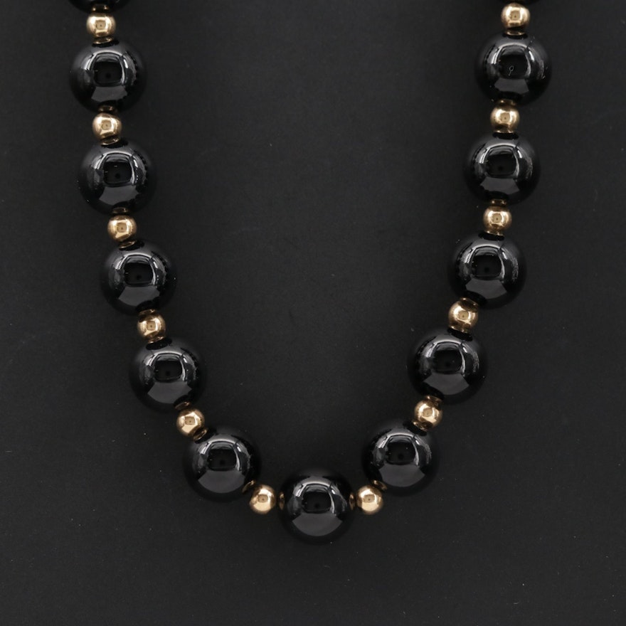 14K Yellow Gold Black Onyx Endless Necklace