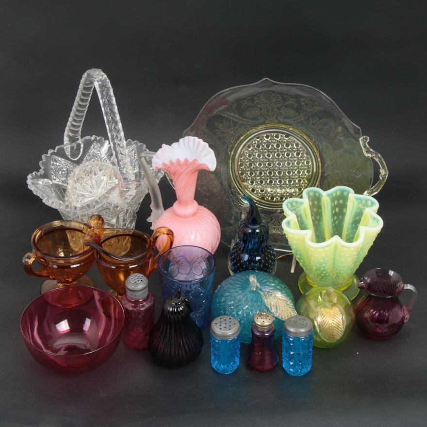 Blown Glass Fruits, Vaseline Glass and Other Glass Table Accessories