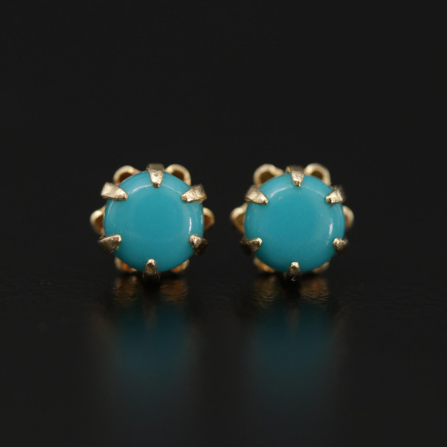 14K Yellow Gold Turquoise Buttercup Stud Earrings