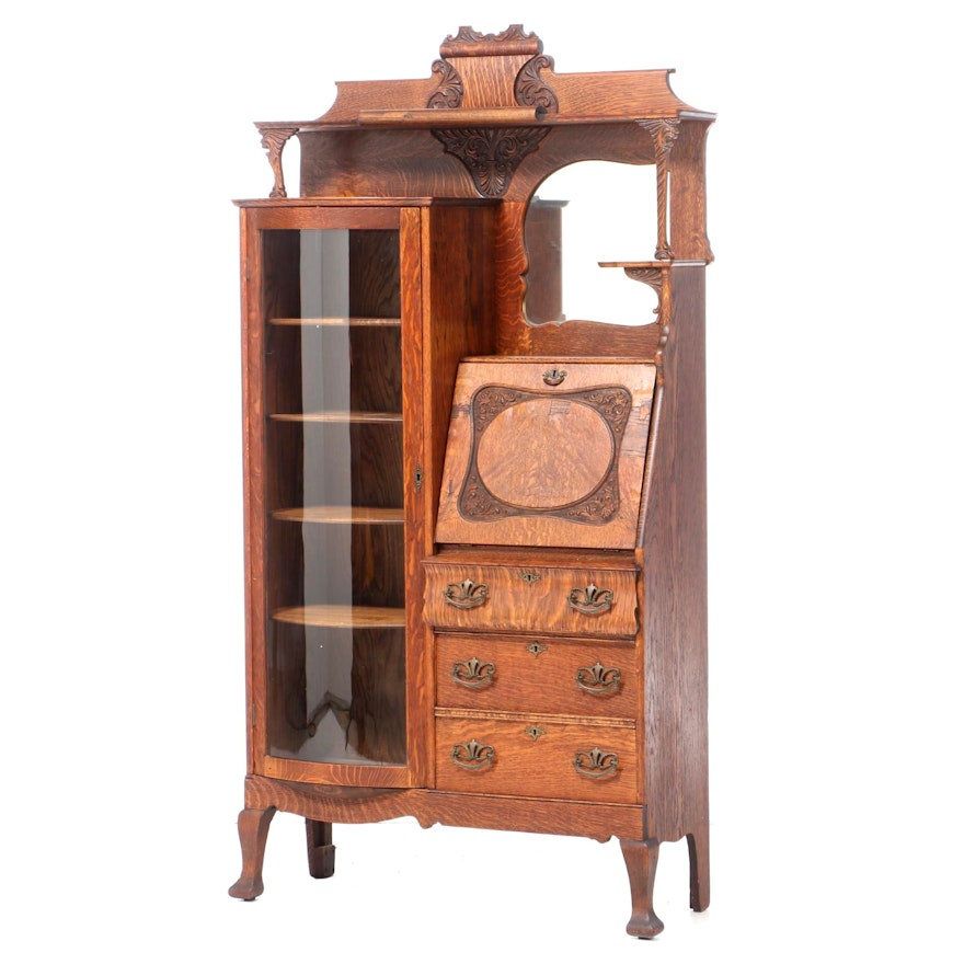 Late Victorian Oak Side-by-Side Secretary Desk and Bookcase, circa 1900