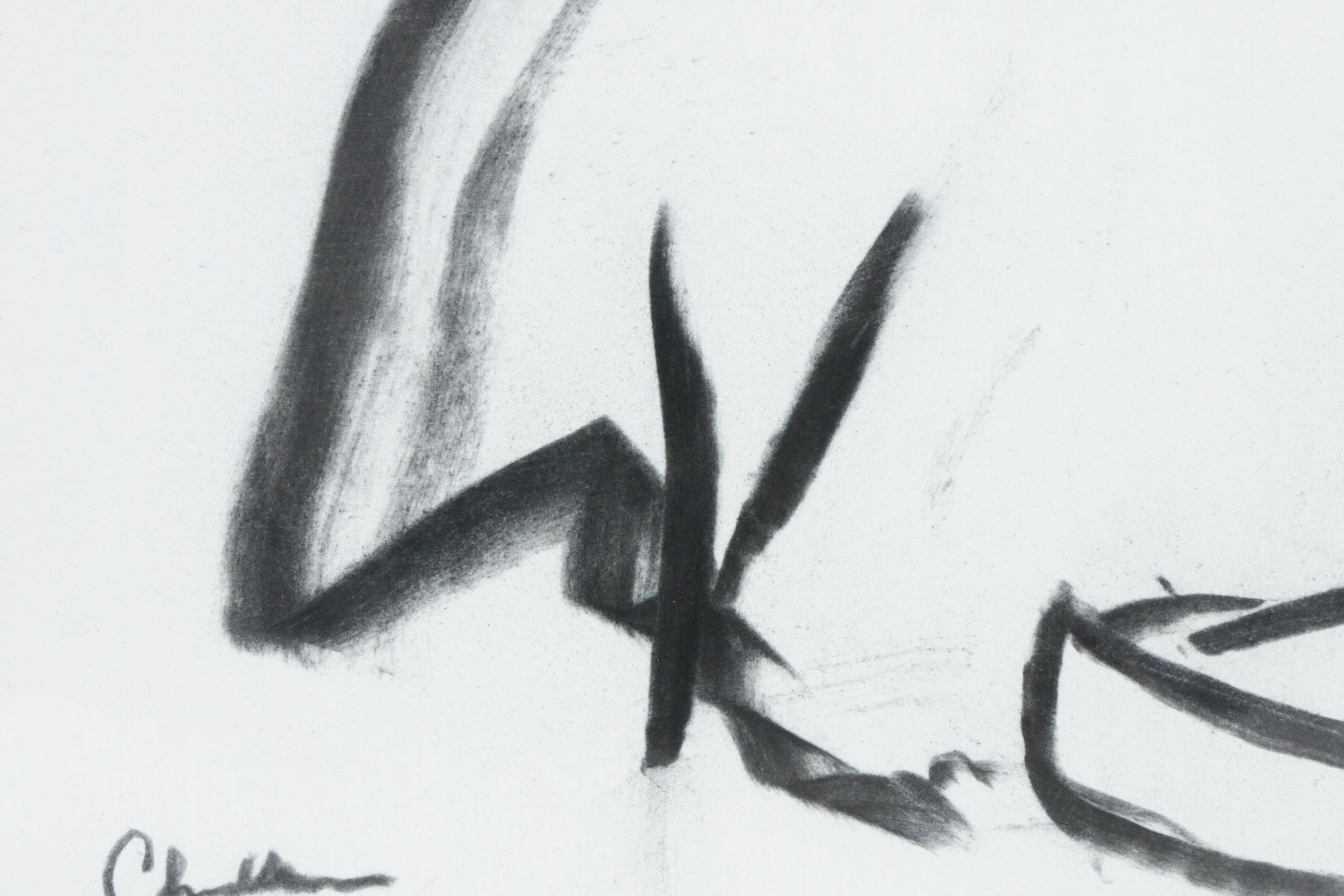Paul Chidlaw Abstract Charcoal Drawing, Mid to Late 20th Century